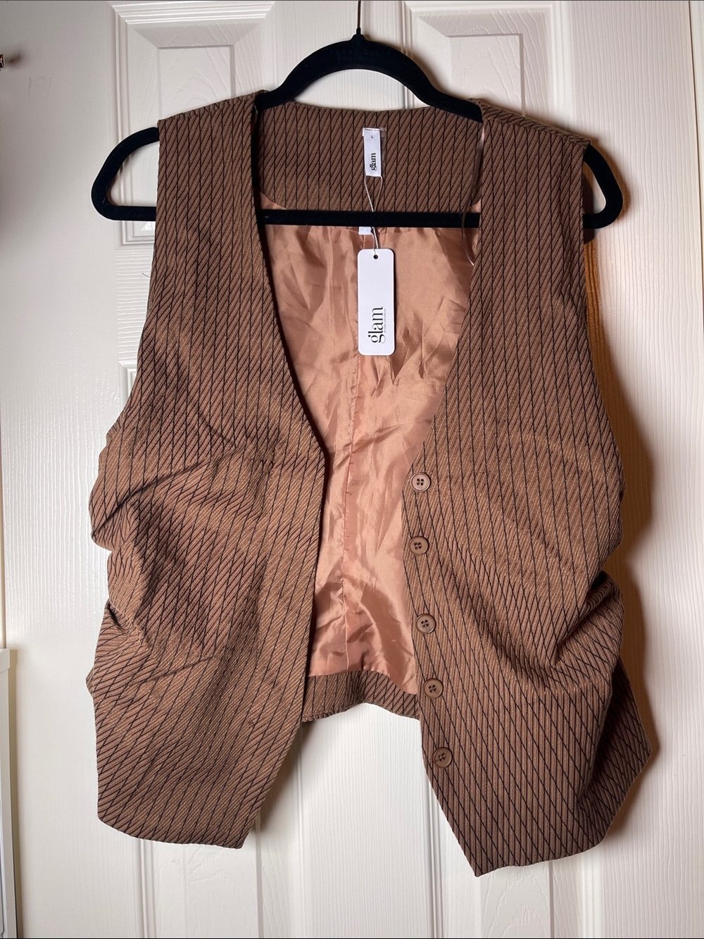 glam Brown Diamond-Pattern Button Front Vest